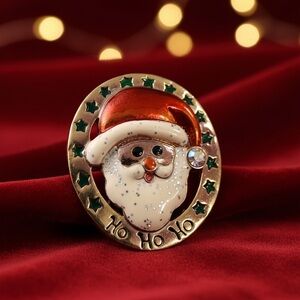 Festive Santa Claus Brooch with Red and Green  Rhinestones